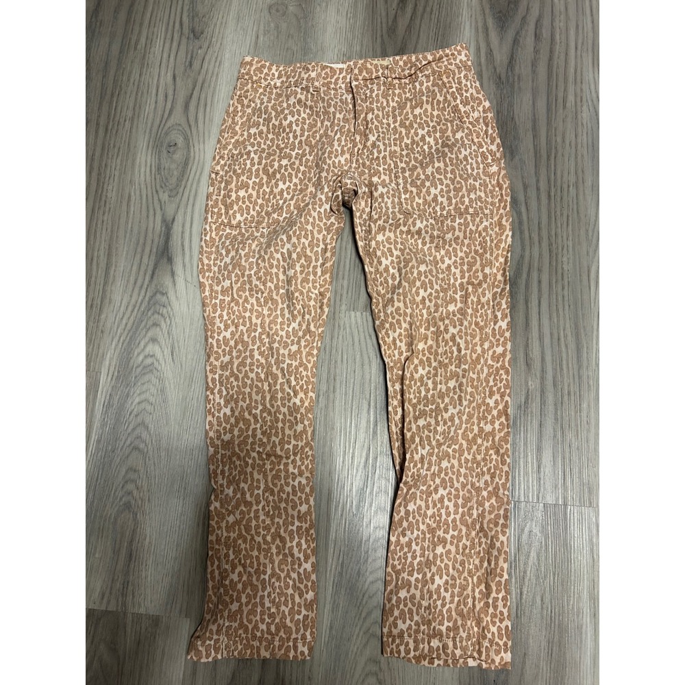 Anthropologie Womens The Wanderer Leopard Print Cotton Linen Pants 28 Tan Brown